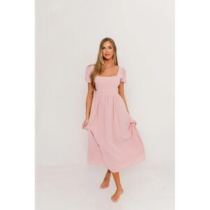 Endless Blu August Open Back Midi Dress in Peony Linen Cotton Blend Size X-Large